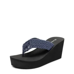 Woven Strap Platform Wedge Flip Flops