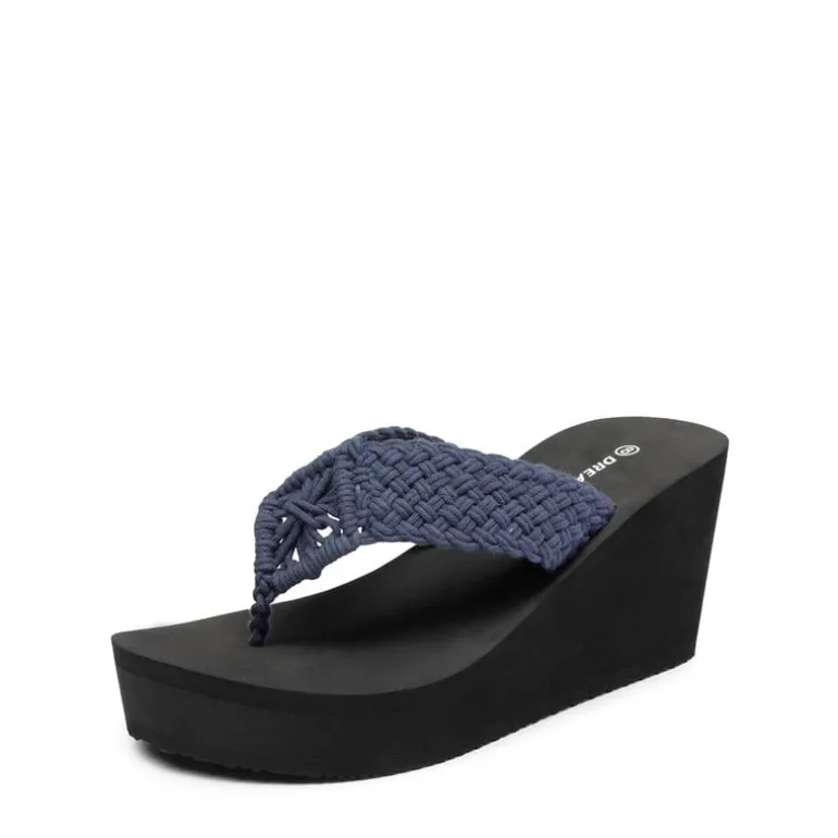 Woven Strap Platform Wedge Flip Flops