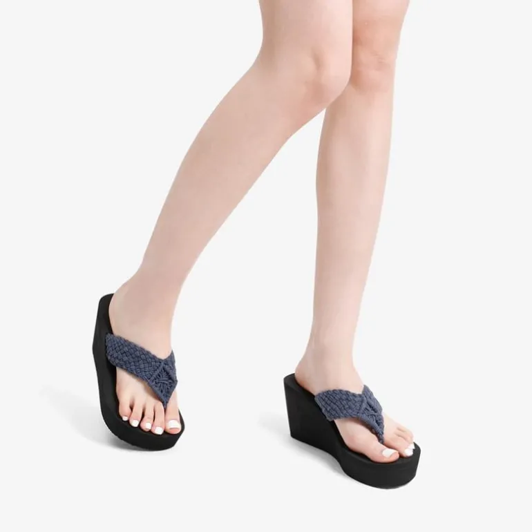 Woven Strap Platform Wedge Flip Flops