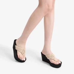 Woven Strap Platform Wedge Flip Flops