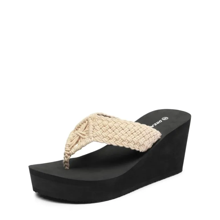 Woven Strap Platform Wedge Flip Flops