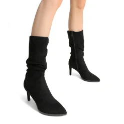 Wrinkle Design Pointed Toe Mid Calf Boots