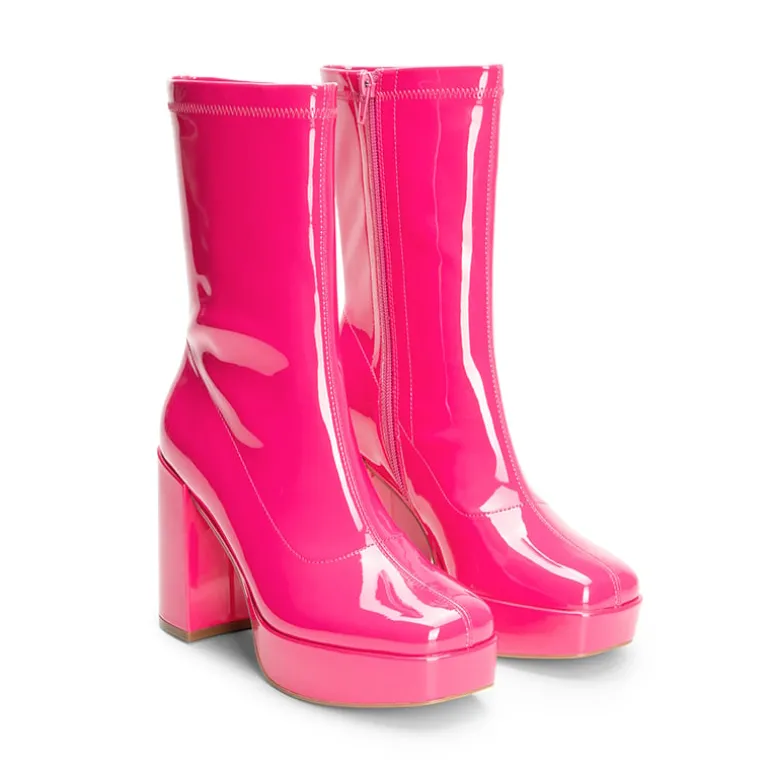 Y2K Square Toe Platform Mid-calf Boots