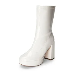 Y2K Square Toe Platform Mid-calf Boots