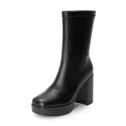 Y2K Square Toe Platform Mid-calf Boots