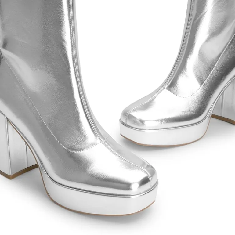 Y2K Square Toe Platform Mid-calf Boots