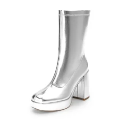 Y2K Square Toe Platform Mid-calf Boots