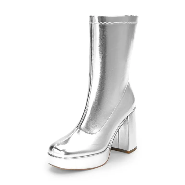 Y2K Square Toe Platform Mid-calf Boots