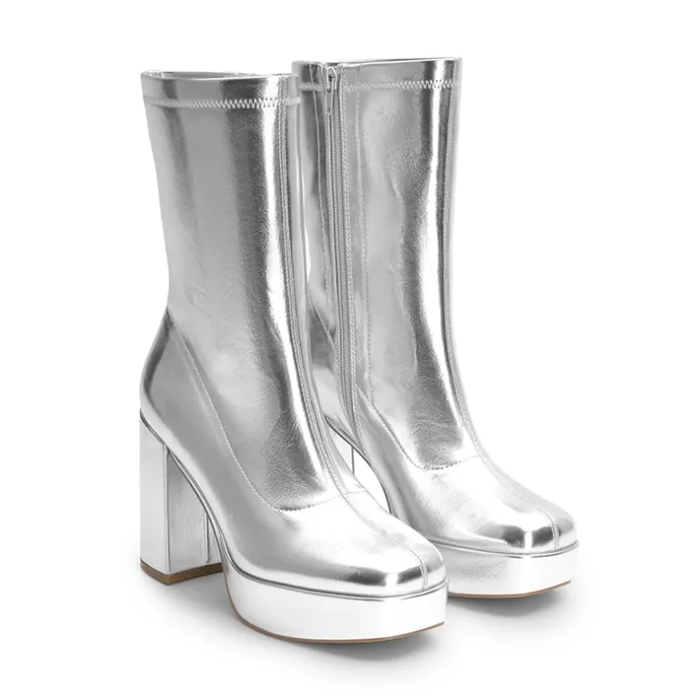 Y2K Square Toe Platform Mid-calf Boots